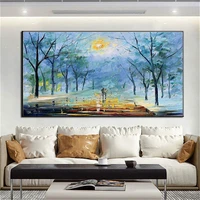 hand painted beautiful oil painting modern abstract blue park landscape lovers canvas painting living room decoration mural art