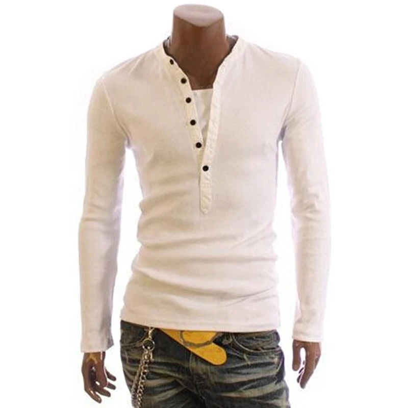 

2022 Fashion T-Shirt Men Cotton T Shirt Full Sleeve Tshirt Men Solid Color T-shirts Tops&Tees Mandarin Collar Long Shirt Button