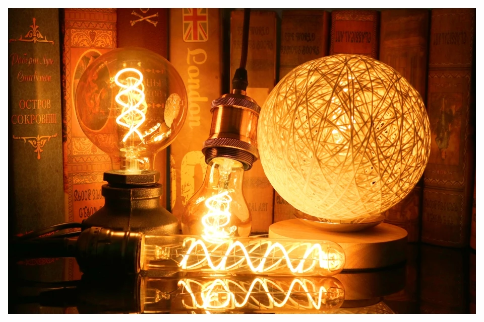 T45 ST64 G80 G95 G125 T225 Spiral Light LED Filament Bulb 4W 2200K Retro Vintage Lamps Decorative Lighting Dimmable Edison Lamp