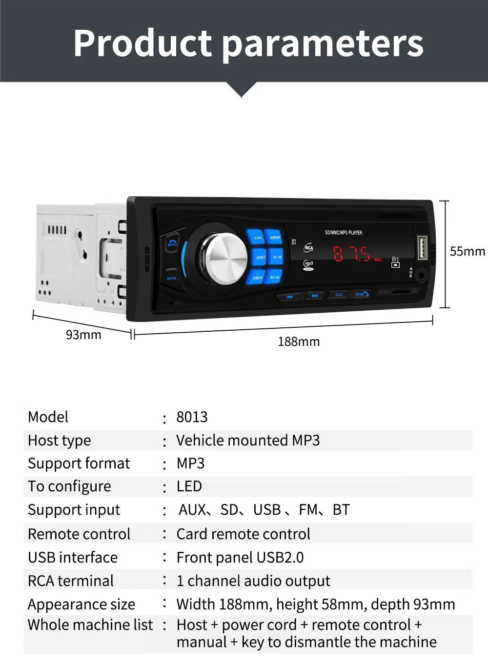 Podofo 1DIN Автомагнитола стерео Bluetooth FM Aux вход приемник SD USB Авторадио 12V In-dash 1 din аудио MP3 мультимедийный плеер