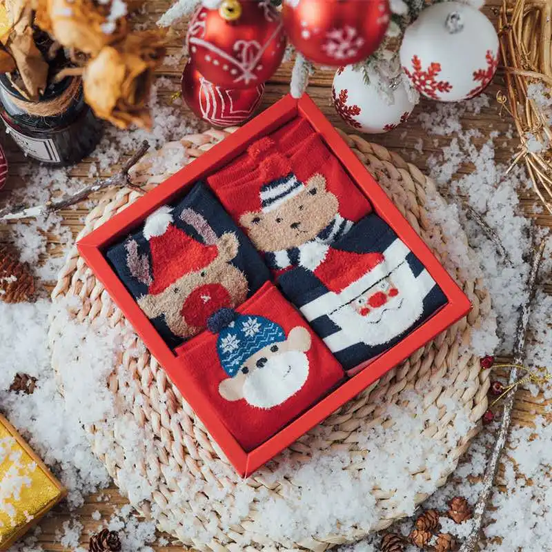 Christmas Socks Boxed Cartoon Cute Middle Tube Socks Female Cotton Socks Red Christmas Socks Gift Box