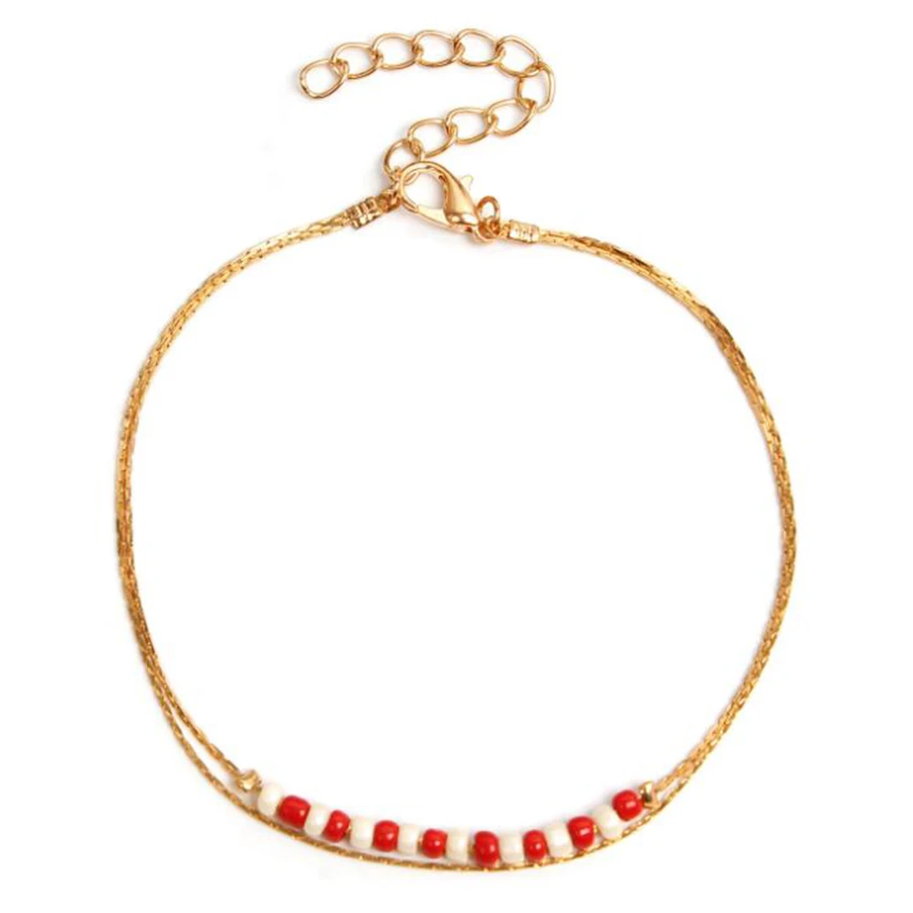 

Bohemian fashion manual threading rice bead beach foot chain female fashion simple double-layer alloy foot chain wholesale