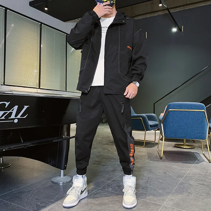 

Hip-hop Suit Male Set Track Suits Spring Autumn 2PCS Hooded Jacket+Pants Tracksuit Set Streetwear Jogging Suit Male Clothing
