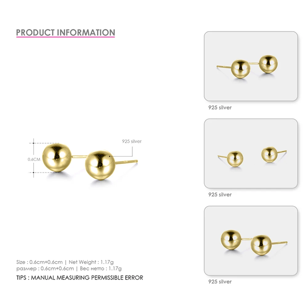 925 стерлингового серебра бусины Стад Серьги с простым дизайном в Корейском стиле