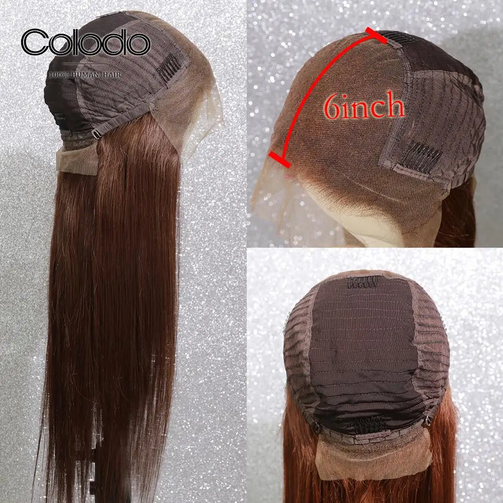 Парики из натуральных волос COLODO Brown/99j 13х6 прямые 150%|Парик на кружеве| |