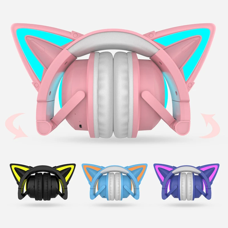 New Arrival RGB Cat Ear Wireless Headsets with Mic 7.1 Stereo Music Bluetooth 5.0 Headset Support Control Light Color Best gift |