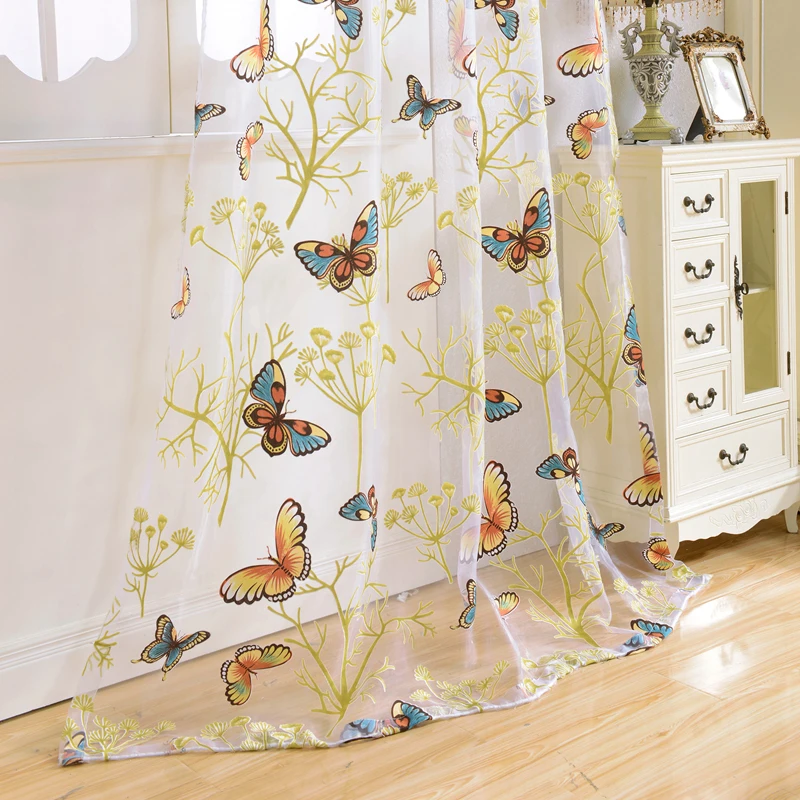 

MILING Tulle Sheer Curtains for Living Room Butterfly Printed Window Curtains for Bedroom Modern Tulle Voile Drapes