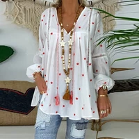 2020 summer stars print hollow out blouse women casual v neck long sleeve womens tops and blouses plus size female loose tunic
