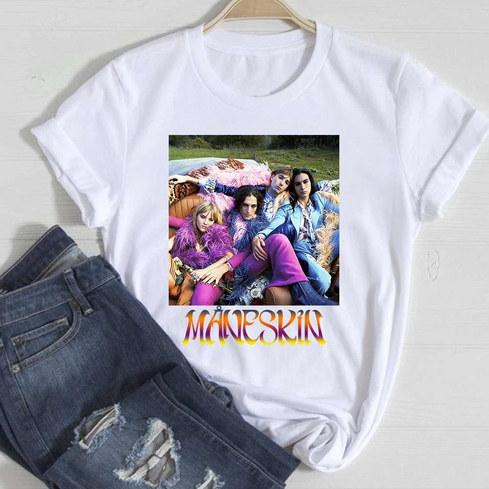 

Maneskin New Fashion Summer T Shirt Men's Clothing Print White Tshirt Short Sleeved Tops Unisex Teens Casual Couples Tees Male