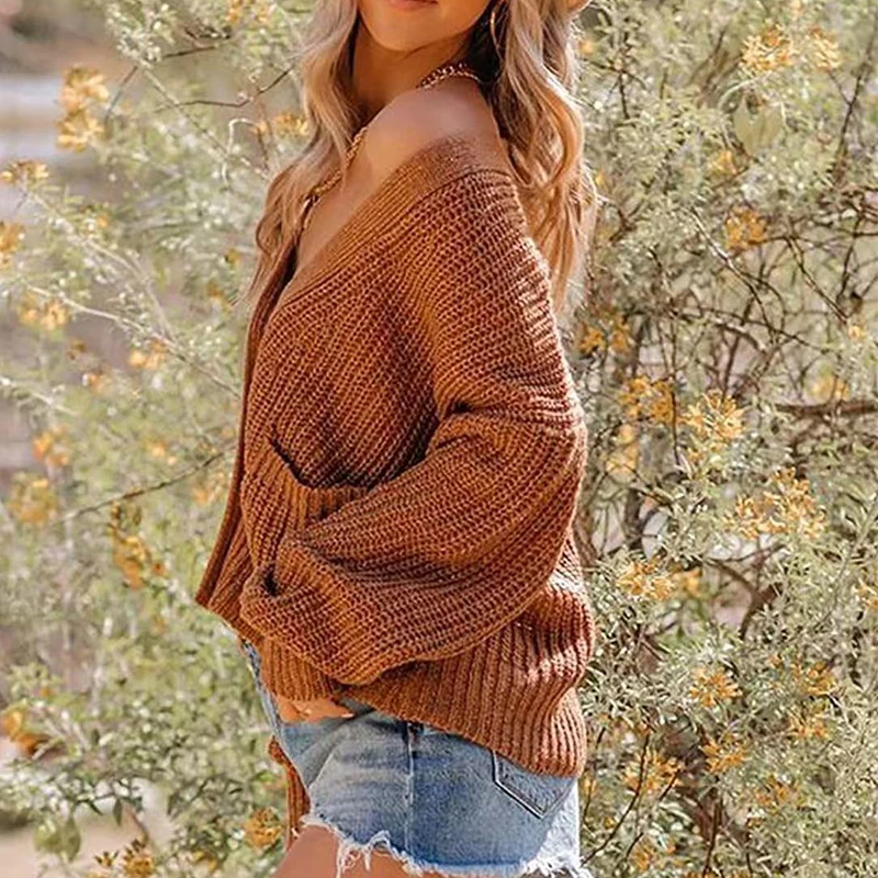 

Women's Fashion Plus Size Sweater Loose Casual Long-Sleeved Cardigan Button V-Neck Sweater Coat Hot Sale in Autumn and Winter