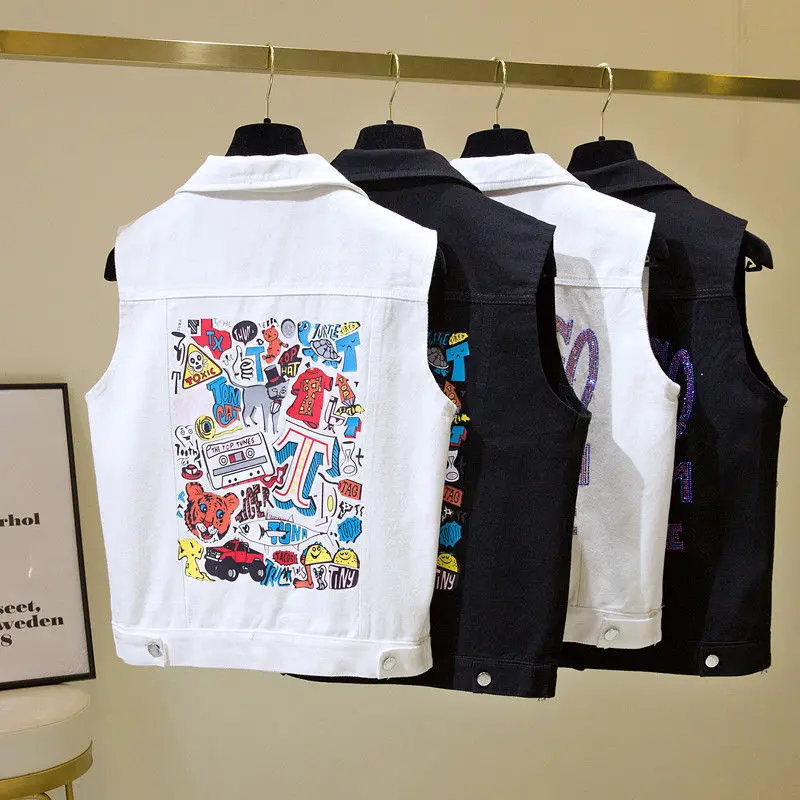 

Plus Size Women JacketsVest Cute Bear Black All-Match Buttons Waistcoat Teens Retro Turndown Collar Cropped Jacket Cardigan