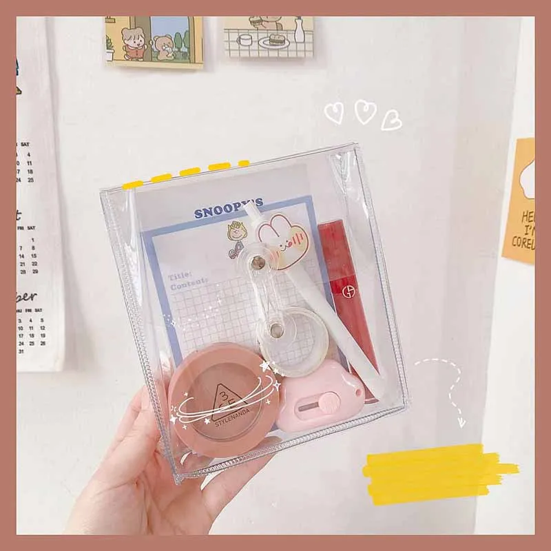 

Waterproof PVC Transparent Winding Line File Bag Oil Proof Cosmetic Storage Bag Student Pencil Pouch Stationery Package Bags