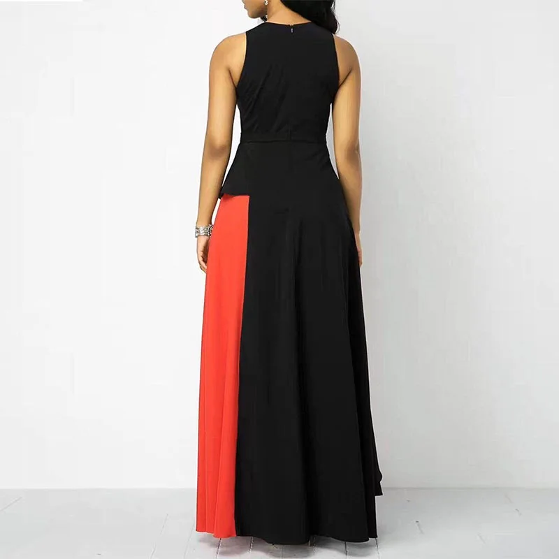 Женское летнее платье 2020 без рукавов с круглым вырезом в стиле пэчворк длиной до