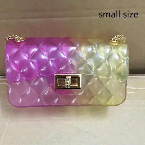 purple yellow small Clear Colorful Transparent jelly Bag Gradient Candy Color Crossbody Bags Designed Ladies Shoulder Chain Messenger Bag - Цвет: purple yellow small