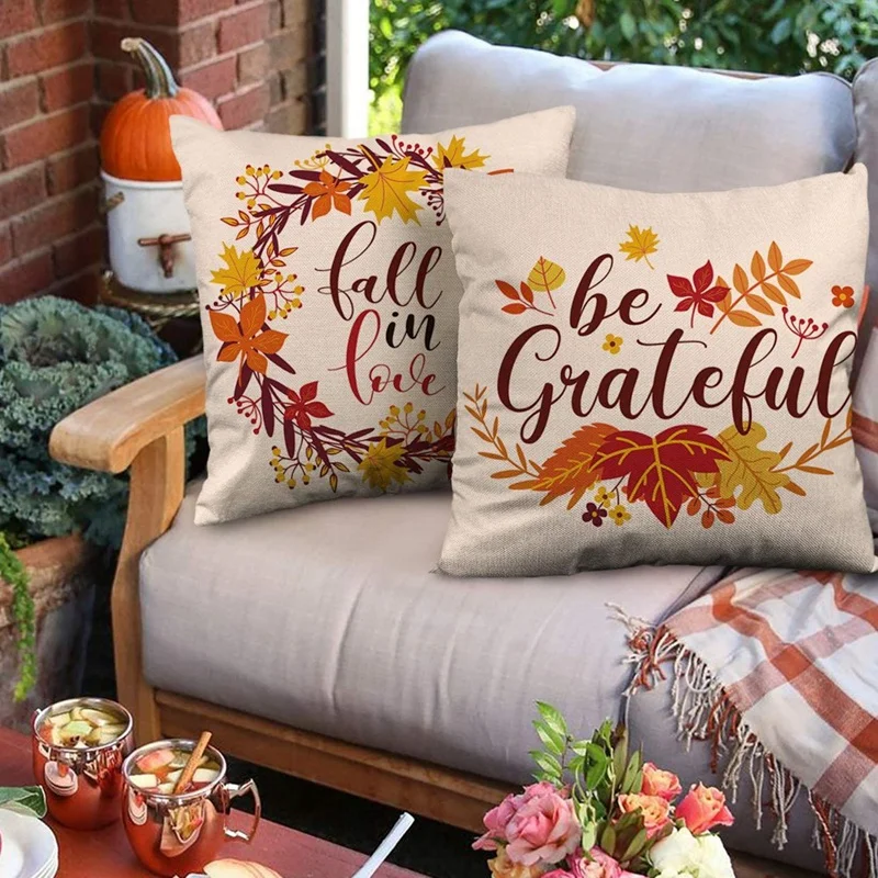 

Fall Pillow Covers Autumn Fall Leaves Pillow Covers Holiday Rustic Linen Pillow Case for Sofa Couch Farmhouse
