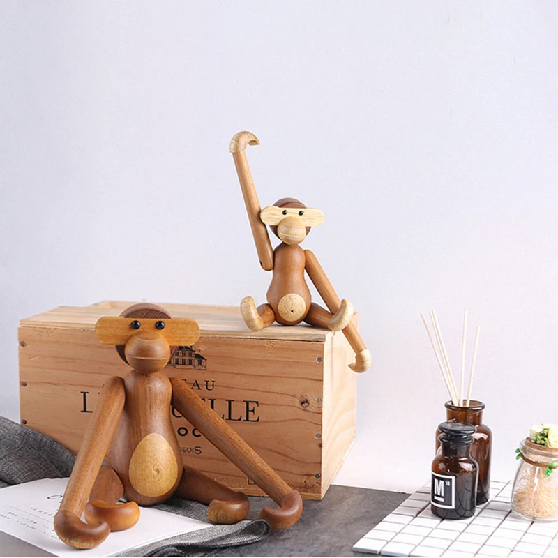 Interesante adorno de mono de madera hecho a mano en estilo n&oacute;rdico dan&eacute;s, adornos para el hogar, estatuas, esculturas, figuritas para Interior-1