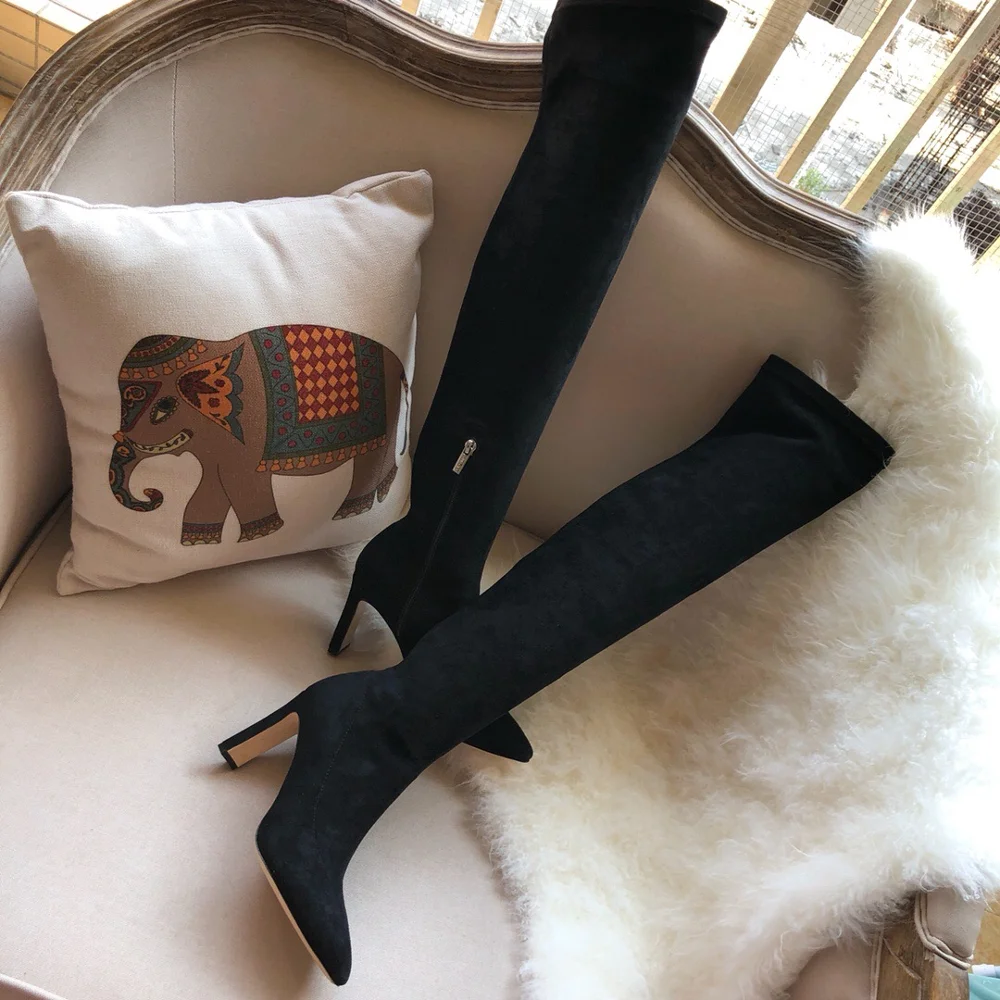 Привлекательные сапоги женские выше колена из натуральной замши на высоком