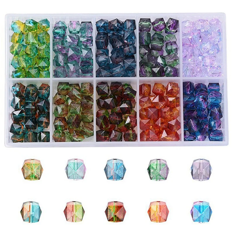 10 мм Разноцветные полигональные акриловые бусины в коробке ручной работы