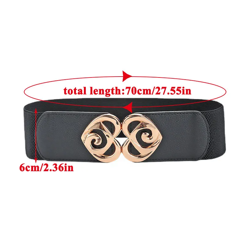

Peach Heart Alloy Double Buckle PU Leather Waistband Women Elastic Wide Belt Female Coat Sweater Skirt Decorative Waistband