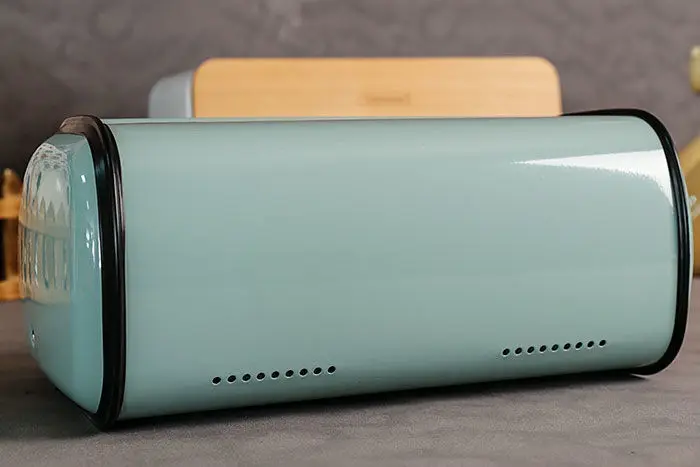 

French Vintage Stainless Steel Bread Box Metal Bread Bin Blue Small Powder Coated Bread Storage Holder for Kitchen Organizer