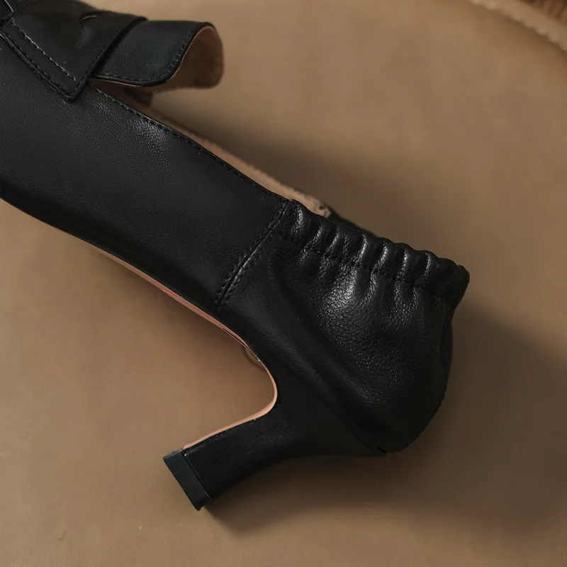 

Fashion Square Toe Handmade Pumps Shoes For Woman Genuine Leather High Heel Pumps 2021 New Black Brown Dress Working Shoes Woman