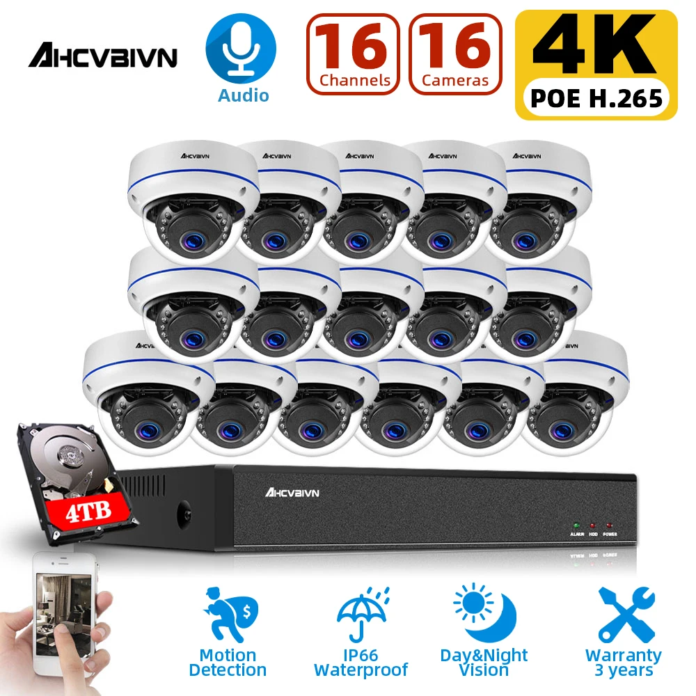 

4K 16 Channel CCTV Video Surveillance Kit 8MP 8CH POE NVR Kit Outdoor Waterproof POE IP Dome Security Camera System Set 16CH 5MP
