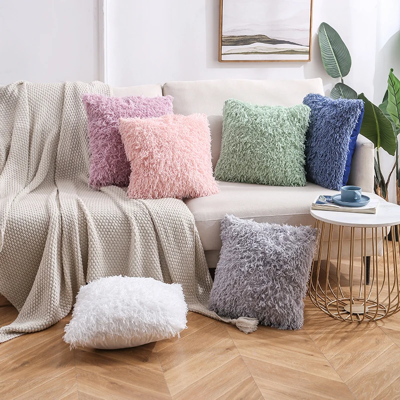 

LuanQI Soft Fur Plush Cushion Cover Solid Color Fluffy Pillow Case 45x45 cm for Living Room Bedroom Sofa Washable Throw Cushions