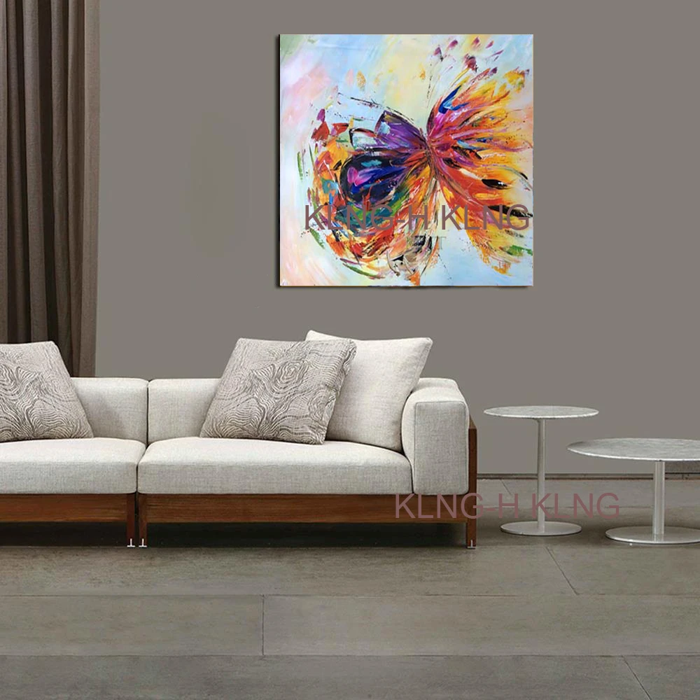 

Hecho a mano moderno abstracto decorativo colorido mariposa animales pintura al leo en lienzo arte de la pared para la sala de