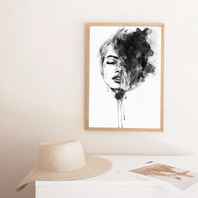 Красота иллюстрация печать акварель модный плакат черно-белая стена искусство
