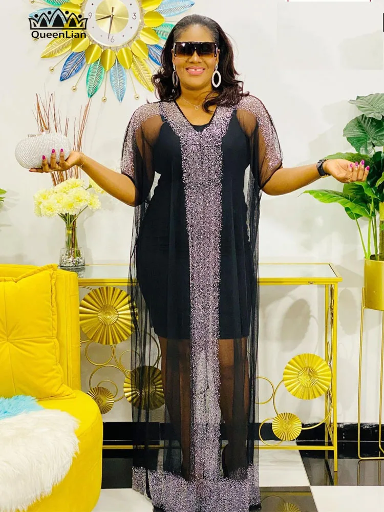 Комплект из 2 предметов африканские платья со стразами для женщин Летнее Длинное
