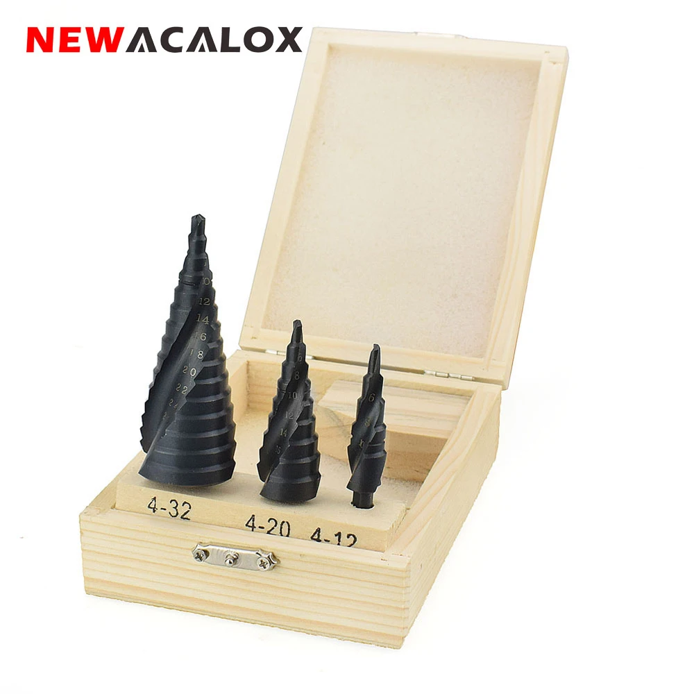 NEWACALOX 4-32 мм HSS Кобальт шаг сверла азот спираль для металла конус сверло набор треугольник хвостовик отверстие деревообрабатывающий резак