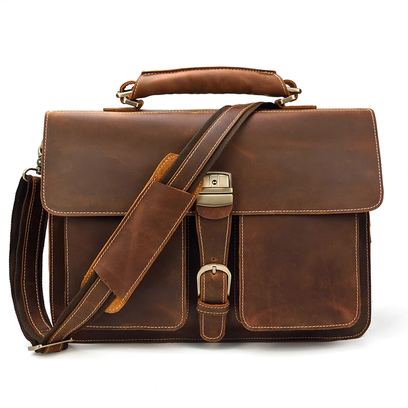 Men Big Briefcase Bag Crazy Horse Leather Man Handbag Genuine Cow Messenger Male Laptop Business Office Shoulder bag | Багаж и сумки