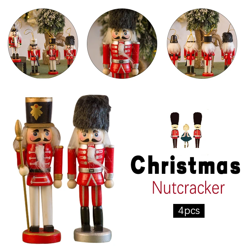 

4Pcs/Set 13cm Nutcracker Puppet Soldier Wooden Christmas Set Living Room Home Decoration Featured Crafts Decoration