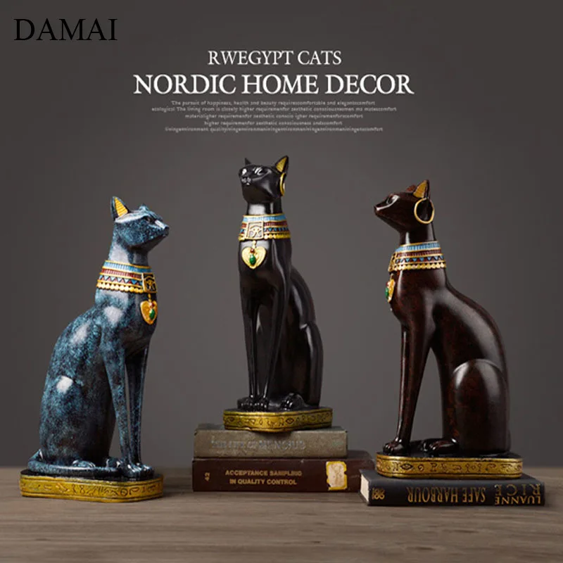 

Egyptian Vintage Lucky Cat Figurine Resin Embellishments Animal Decor Statue Desktop Decorative Ornaments Living Room Decoration