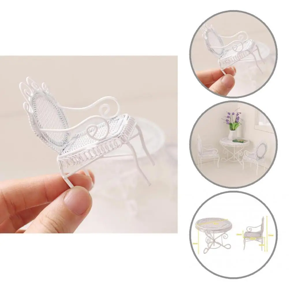 Dropshipping European Style Miniature Metal White Table Chair for 1/12Dolls House Room Garden Furniture for Yard Micro-landscape