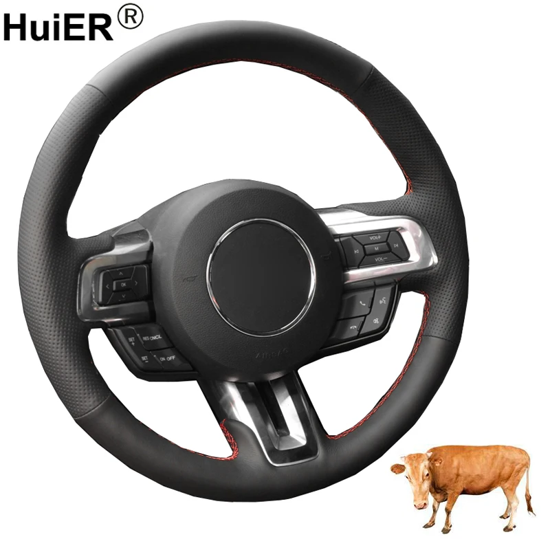 Чехол рулевого колеса автомобиля с ручным шитьем верхняя коровья кожа для Ford Mustang