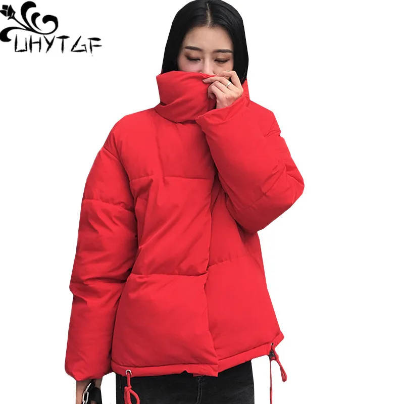 

UHYTGF Oversize coat women Winter down jacket short tops coats Standing collar Straight warm student plus size Parker Female 273