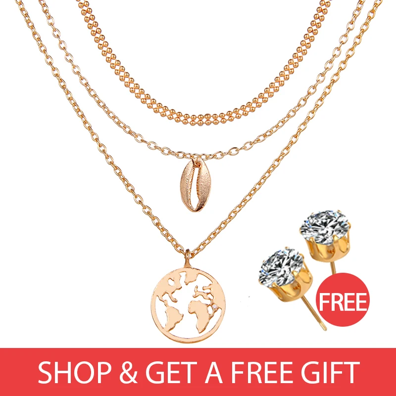 Купите 1 Товар и получите подарок золотого серебряного цвета многослойный колье