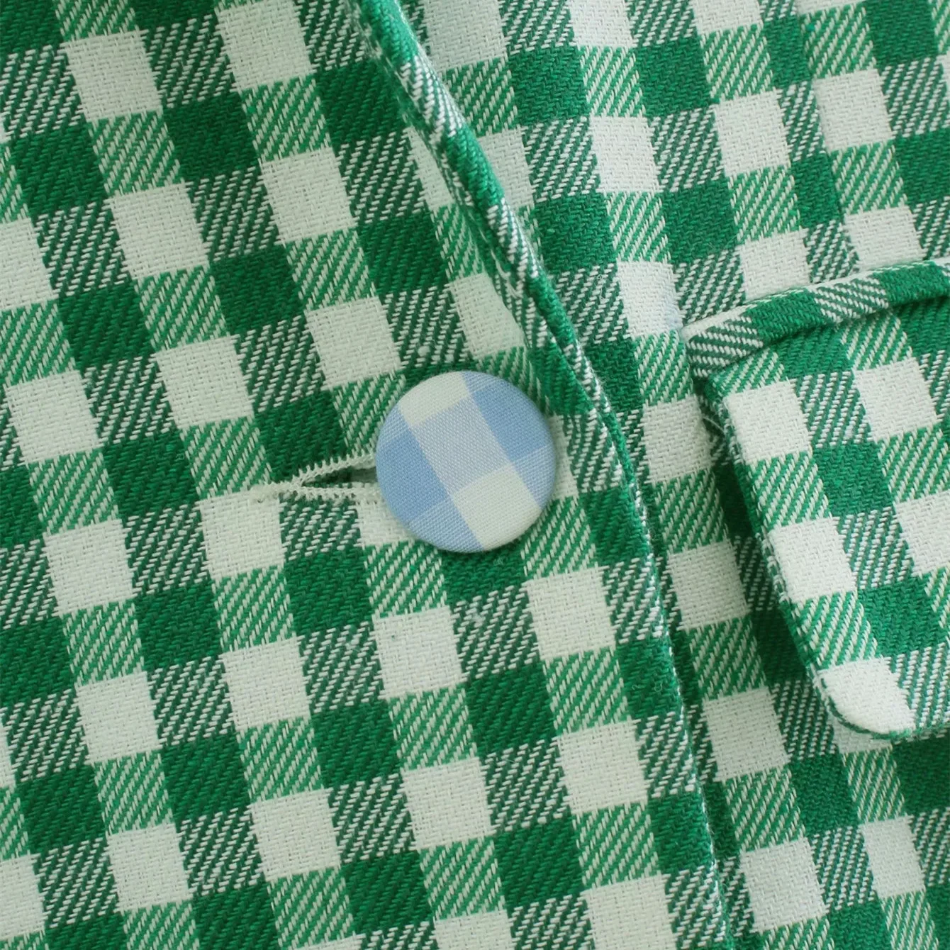 

Fashion Women Green Plaid Women Double Breasted Blazer Jacket Office Lady Pockets Loose Vintage Outerwear
