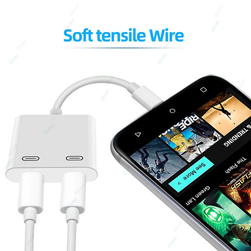 2in1 Dual Jack Charge Audio Adapter For Lightning to Headphone Splitter Audio Converter Cable Support Music/Phone Call/Charging