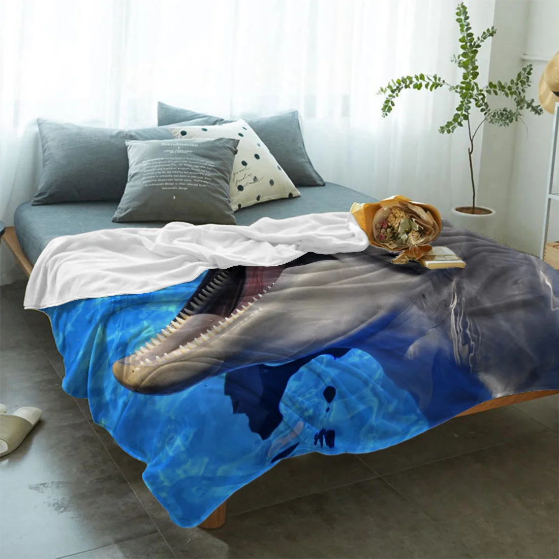 Голубое море животное голова дельфина весна и осень мягкое фланелевое одеяло для