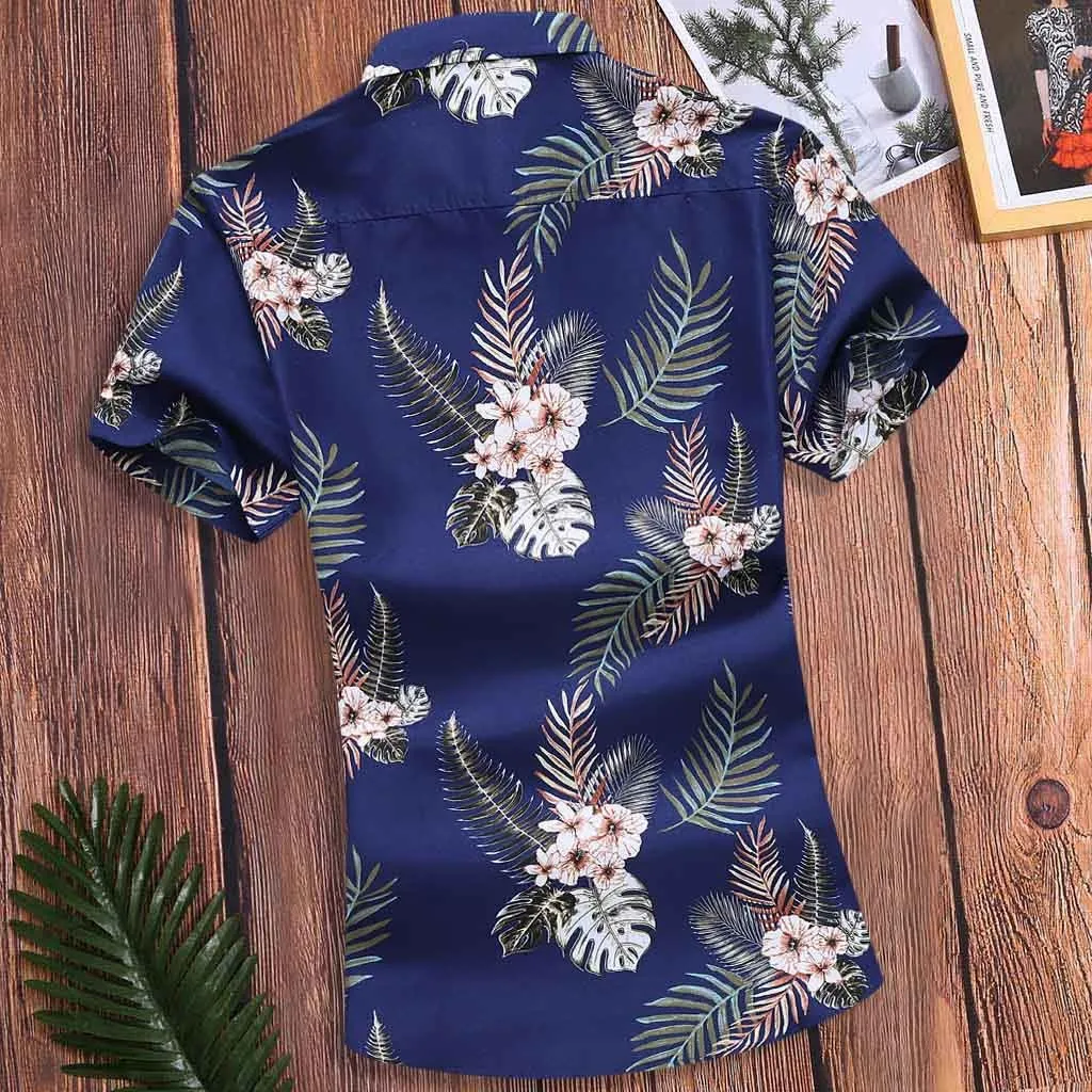 Модная тонкая свободная Гавайская мужская одежда с коротким рукавом и отложным