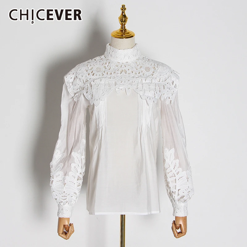 CHICEVER Повседневная открытая рубашка блузка для женщин стоячий воротник фонарь