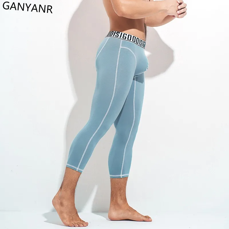 GANYANR Men Running Tights Leggings Compression Pants Sportswear Gym Sport 3/4 Sexy Basketball Yoga Fitness Training Workout