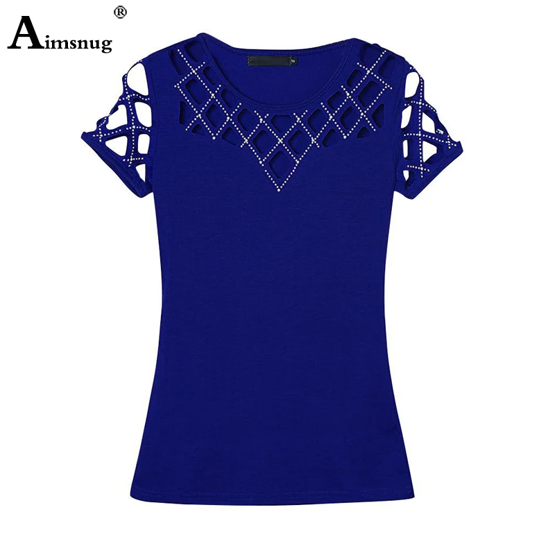 Женская футболка с коротким рукавом круглым вырезом и бусинами|Футболки| |