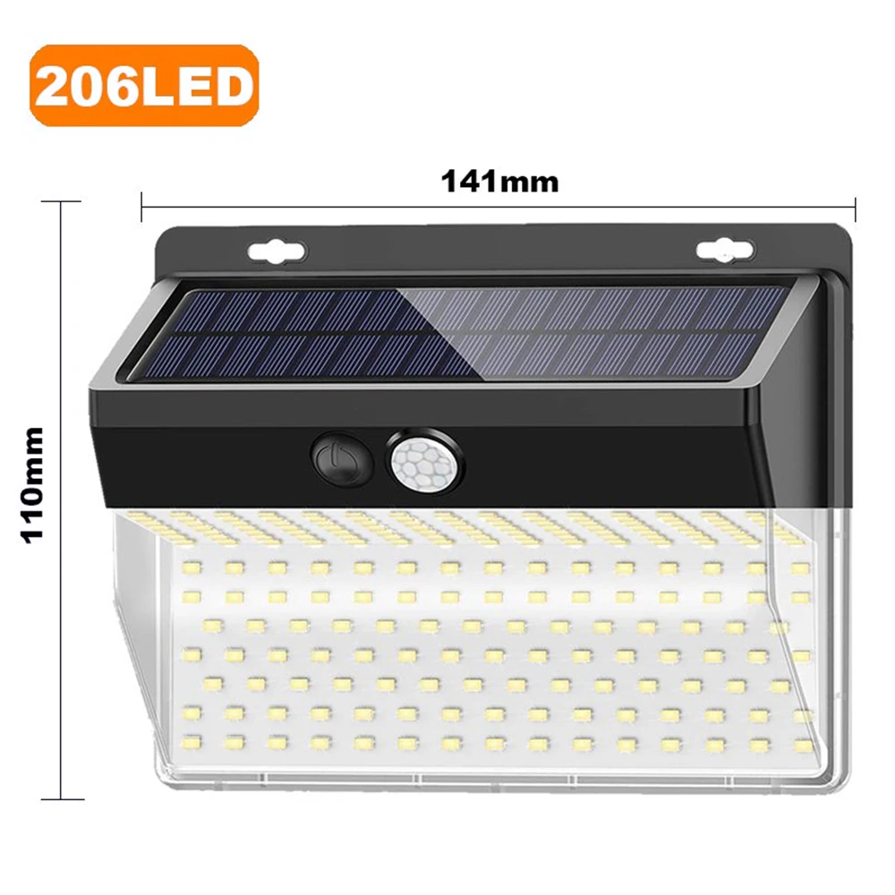 

LED Solar Light Outdoor Solar Lamp PIR Motion Sensor Waterproof Wall Light 206 Leds Garden Path Solar Powered Decoration Light
