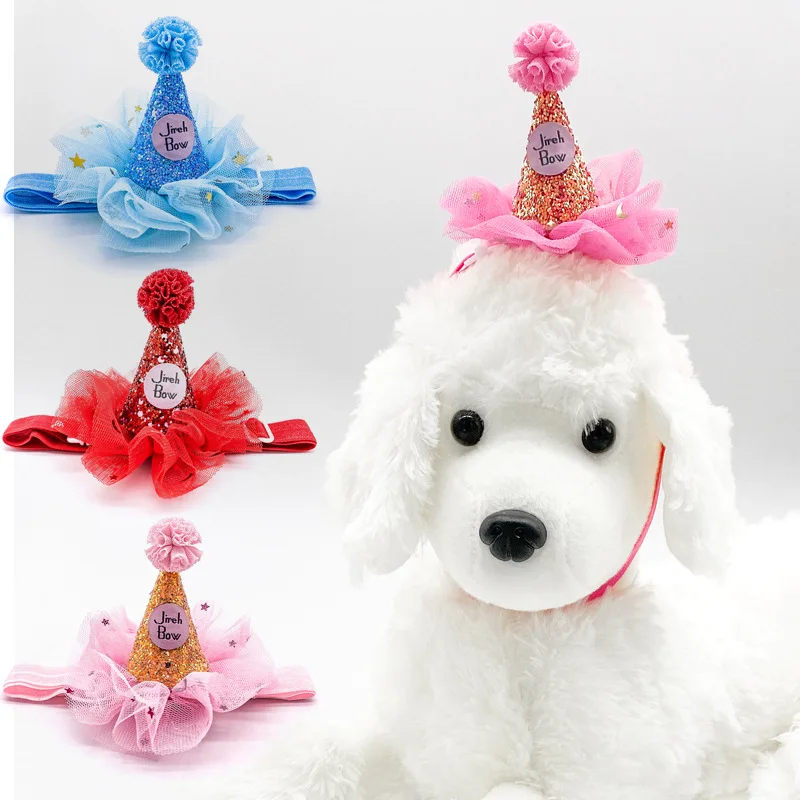 

5/10/20pcs Bling Cat Dog Birthday Hat Net Yarn Shiny Party Hat for Pet Puppy Birthday Party Holiday Decoration