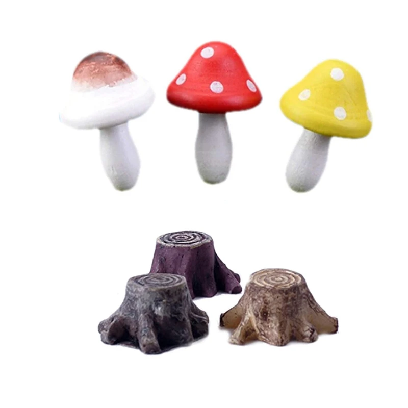 

Promotion! 3-Piece Miniature Fairy Garden Mushroom Ornament Dollhouse Plant Pot Figurine with Miniature Fairy Garden Tree Stump