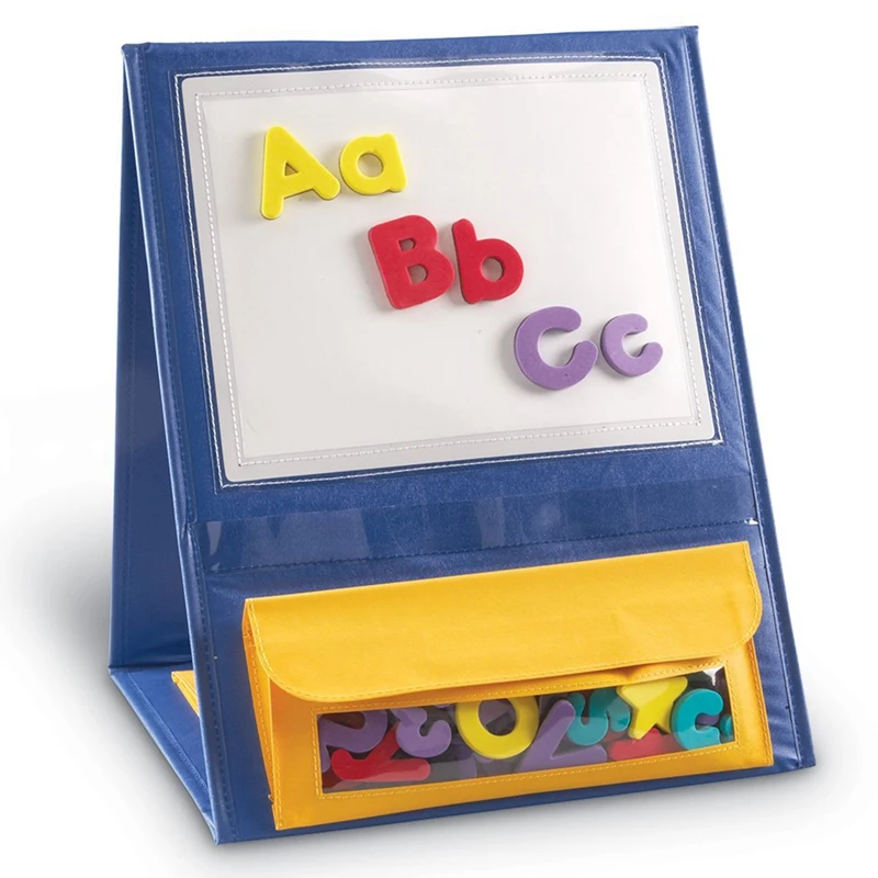

Kids Educational Toy Triangular netic Whiteboard Tabletop Pocket Chart for Alphabet Matching with Storage Pocket