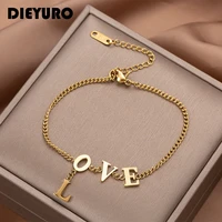 dieyuro 316l stainless steel new fashion women bracelet unique l o v e pendant chain gold valentines day present for girlfriend